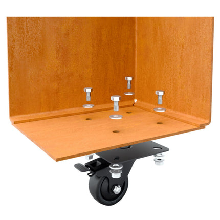 Vierkante cortenstalen plantenbak met wielen 120x120x80 cm