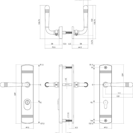 Intersteel Achterdeurbeslag Helena 239x50mm kruk/kruk profielcilindergat 92mm met kerntrekbeveiliging chroom - Doika - Achterdeurbeslag op schild - Intersteel - 8714186438398 - 16,377,749