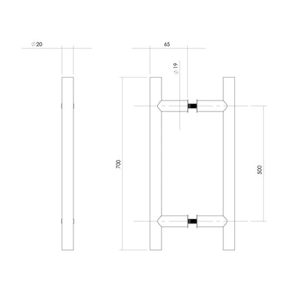 Intersteel Deurgrepen 700 mm T - vorm rvs geborsteld 65 mm - Doika - Deurgrepen - Intersteel - 8714186334119 - 35,432,442