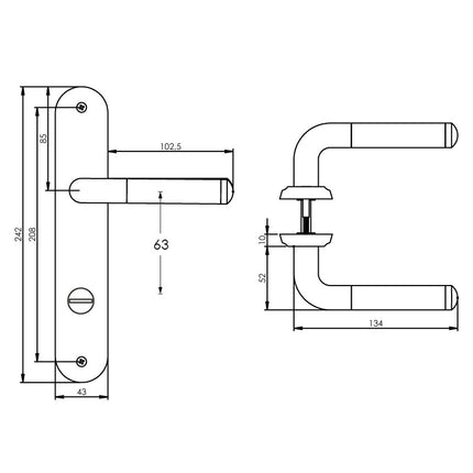 Intersteel Deurkruk Agatha op schild toilet - /badkamersluiting 63 mm chroom - Doika - Deurkrukken op schild - Intersteel - 8714186169148 - 16,168,365