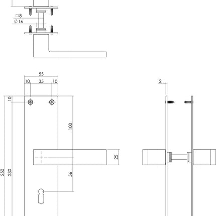 Intersteel Deurkruk Amsterdam met schild 250x55x2mm sleutelgat 56mm zwart - Doika - Deurkrukken op schild - Intersteel - 8714186489512 - 23,057,124