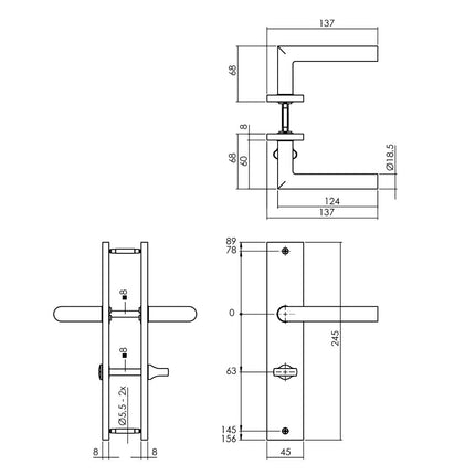 Intersteel Deurkruk Bastian op schild 245x45 mm WC63/8 mm mat zwart - Doika - Deurkrukken op schild - Intersteel - 8714186556078 - 23,174,365