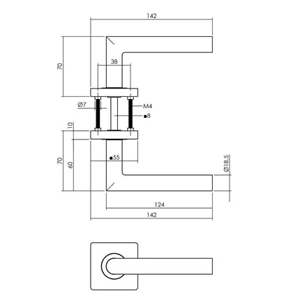 Intersteel Deurkruk Bastian op vierkante rozet 55x55x10 mm messing titaan PVD - Doika - Deurkrukken op rozet - Intersteel - 8714186557716 - 13,174,702