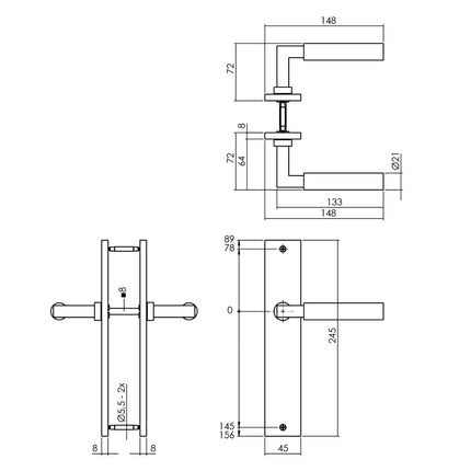 Intersteel Deurkruk Bau - Stil op schild 245x45 mm blind messing titaan PVD - Doika - Deurkrukken op schild - Intersteel - 8714186558164 - 13,174,211