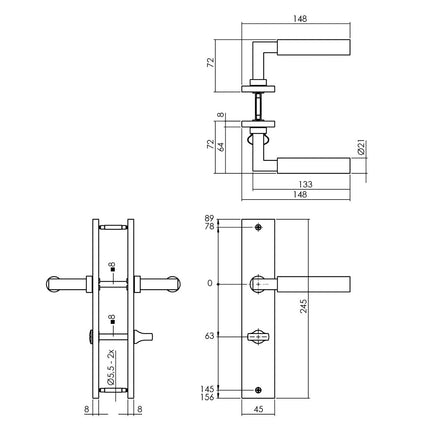 Intersteel Deurkruk Bau - Stil op schild 245x45 mm WC63/8 mm antracietgrijs - Doika - Deurkrukken op schild - Intersteel - 8714186555002 - 29,174,265