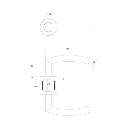 Intersteel Deurkruk Half Rond 90° op rozet rvs geborsteld - Doika - Deurkrukken op rozet - Intersteel - 8714186130070 - 35,127,702