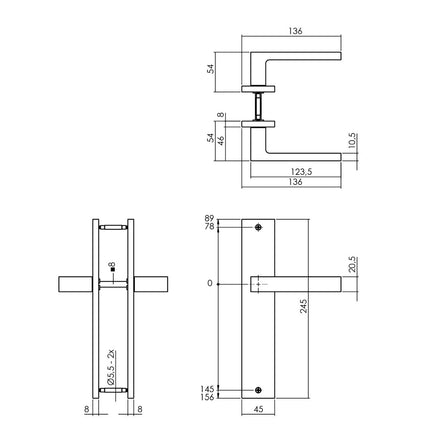 Intersteel Deurkruk Hera op schild 245x45 mm blind messing titaan PVD - Doika - Deurkrukken op schild - Intersteel - 8714186558089 - 13,174,411