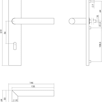 Intersteel Deurkruk Hoek 90° op rechthoekig schild sleutelgat 56 mm rvs geborsteld - Doika - Deurkrukken op schild - Intersteel - 8714186186961 - 35,130,724