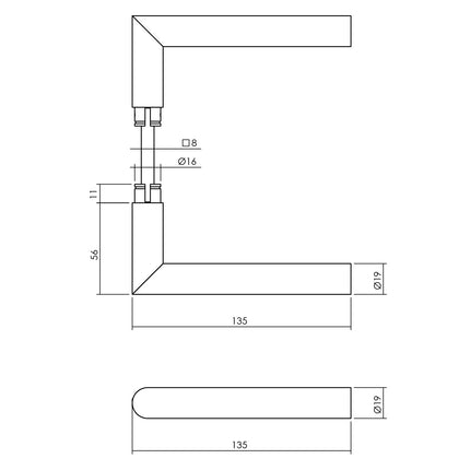 Intersteel Deurkruk Jura met rozet massief verdekt 53x53x10mm met nokken PVD messing getrommeld - Doika - Achterdeurbeslag op rozet - Intersteel - 8714186696811 - 11,405,720