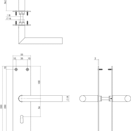 Intersteel Deurkruk Jura met schild 250x55x2mm sleutelgat 56mm zwart - Doika - Deurkrukken op schild - Intersteel - 8714186489581 - 23,058,324