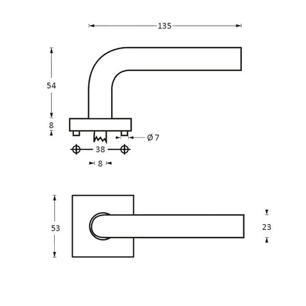 Intersteel Deurkruk ovaal Hoek 90° op vierkant rozet rvs geborsteld - Doika - Deurkrukken op rozet - Intersteel - 8714186127742 - 35,124,302