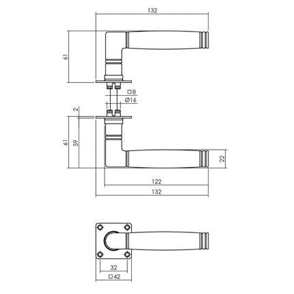 Intersteel Deurkruk Ton 212 met vierkant rozet 42x42x2 mm rvs geborsteld - Doika - Deurkrukken op rozet - Intersteel - 8714186557037 - 35,063,902