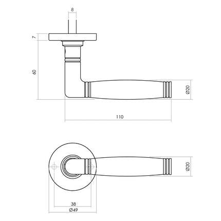 Intersteel Deurkruk Ton 222 met rozet 38x38x7mm messing getrommeld/ebbenhout - Doika - Deurkrukken op rozet - Intersteel - 8714186485804 - 11,037,502