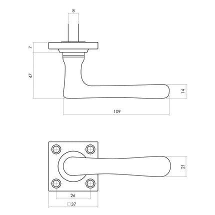 Intersteel Deurkruk Trento met rozet 38x38x7mm messing getrommeld - Doika - Deurkrukken op rozet - Intersteel - 8714186485828 - 11,038,802