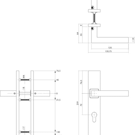 Intersteel Deurkruk Vierkant op rechthoekig schild profielcilindergat 72 mm rvs geborsteld - Doika - Deurkrukken op schild - Intersteel - 8714186187067 - 35,133,736