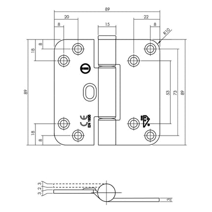 Intersteel Glijlagerscharnier 89 x 89 x 3 mm DIN rechts/links verzinkt - Doika - Scharnieren - Intersteel - 8714186501696 - 98,462,566