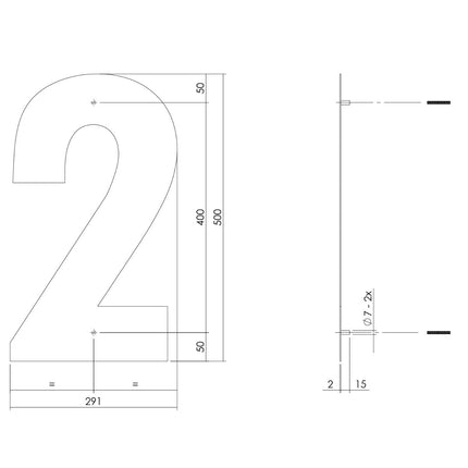 Intersteel Huisnummer 2 XXL hoogte 50 cm rvs/mat zwart - Doika - Huisnummer - Intersteel - 8714186503393 - 23,402,122