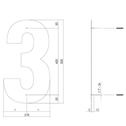 Intersteel Huisnummer 3 XXL hoogte 50 cm rvs/mat zwart - Doika - Huisnummer - Intersteel - 8714186503409 - 23,402,123