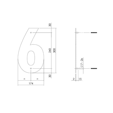 Intersteel Huisnummer 6 XL hoogte 30 cm rvs geborsteld - Doika - Huisnummer - Intersteel - 8714186503133 - 35,402,116