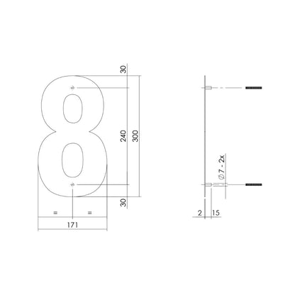 Intersteel Huisnummer 8 XL hoogte 30 cm rvs/mat zwart - Doika - Huisnummer - Intersteel - 8714186503355 - 23,402,118