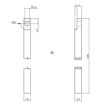 Intersteel Kruk - espagnolet links L - recht met stangenset 2x 1245 mm rvs geborsteld - Doika - Deurespagnoletten - Intersteel - 8714186540633 - 0035.562047B