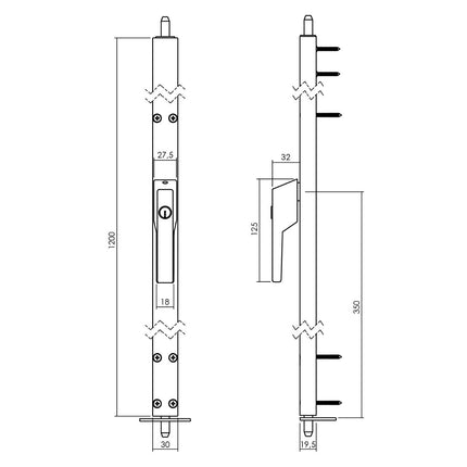 Intersteel Raamespagnolet afsluitbaar Links 1200mm met uitwisselbare cilinder RAL 9010 wit - Doika - Raamespagnoletten - Intersteel - 8718419347631 - SI - 1428 - 12A - 78L