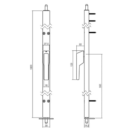 Intersteel Raamespagnolet niet afsluitbaar Links 1800mm aluminium - Doika - Raamespagnoletten - Intersteel - 8718419305273 - RB - 1426 - 18A - 71L