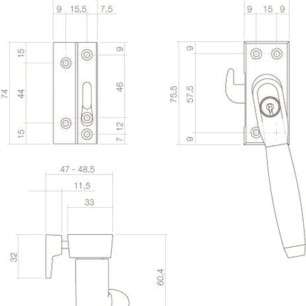 Intersteel Raamsluiting Ton 400 afsluitbaar SKG* links nikkel/ebbenhout - Doika - Raamsluitingen - Intersteel - 8714186130919 - 0018.661652B