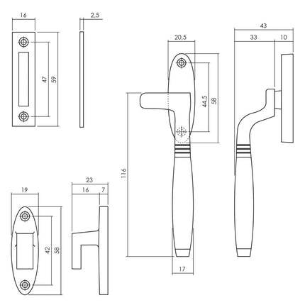 Intersteel Raamsluiting Ton links nikkel mat / ebbenhout - Doika - Raamsluitingen - Intersteel - 8714186473184 - 0019.561460B