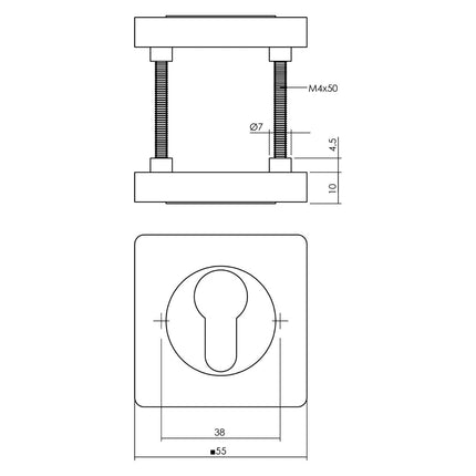 Intersteel Rozet met profielcilindergat vierkant 55x55x10 mm messing titaan PVD - Doika - Rozetten - Intersteel - 8714186557815 - 13,319,187