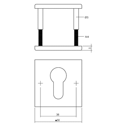 Intersteel Rozet met profielcilindergat vierkant rvs geborsteld mat zwart - Doika - Rozetten - Intersteel - 8714186635520 - 23,343,387