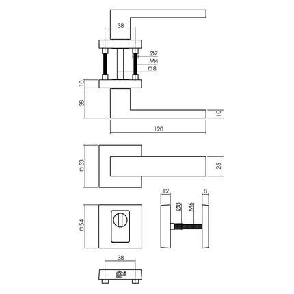 Intersteel Set achterdeurbeslag vierkant: deurkruk Amsterdam met massieve rozetten en SKG3 veiligheidsrozetten rvs getrommeld - Doika - Voordeurbeslag set - Intersteel - 8714186697672 - 34,405,727