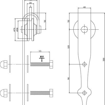 Intersteel Set van 2 hangrollen Classic 290 mm mat zwart - Doika - Schuifdeursystemen - Intersteel - 8714186452233 - 23,450,137