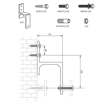 Intersteel Set van 5 wandsteunen voor dubbele schuifdeuren mat zwart - Doika - Schuifdeursystemen - Intersteel - 8714186472842 - 23,450,118