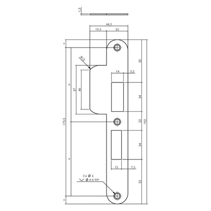 Intersteel Sluitplaat voor veiligheidsslot SKG** profielcilindergat 55 mm DIN rechts rvs - Doika - Veiligheidssloten - Intersteel - 8714186487532 - 0094.950805A