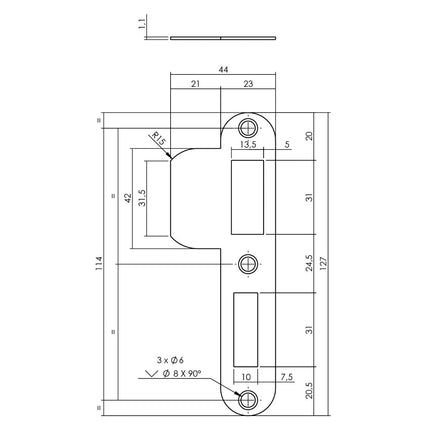 Intersteel Sluitplaat voor veiligheidsslot SKG* profielcilindergat 55 mm DIN rechts rvs - Doika - Veiligheidssloten - Intersteel - 8714186487648 - 0094.950807A