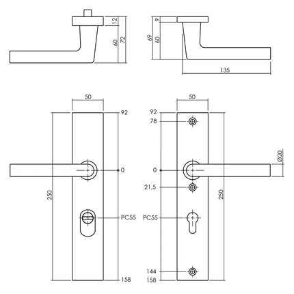 Intersteel Veiligheidsbeslag met kerntrekbeveiliging SKG*** profielcilinder 55 mm rechthoekig achterdeurbeslag - Doika - Achterdeurbeslag op schild - Intersteel - 8714186528754 - 82,379,529