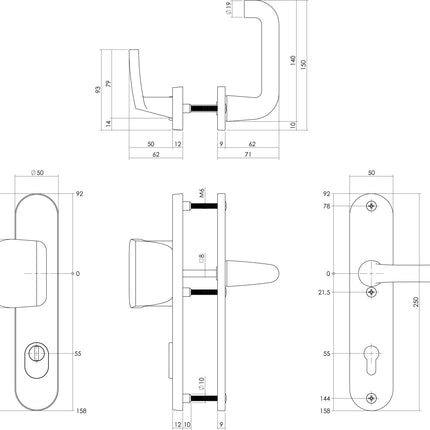 Intersteel Veiligheidsbeslag SKG*** greep/kruk profielcilinder 55 mm met kerntrekbeveiliging - Doika - Voordeurbeslag op schild - Intersteel - 8714186447697 - 82,379,629