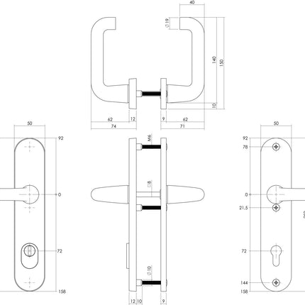 Intersteel Veiligheidsbeslag SKG*** kruk/kruk profielcilinder 72 mm met kerntrekbeveiliging - Doika - Achterdeurbeslag op schild - Intersteel - 8714186447765 - 82,379,736