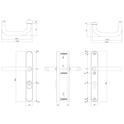 Intersteel Veiligheidsbeslag SKG*** met kerntrekbeveiliging profielcilindergat 72 mm smal schild achterdeurbeslag rvs geborsteld - Doika - Achterdeurbeslag op schild - Intersteel - 8714186395400 - 35,398,736