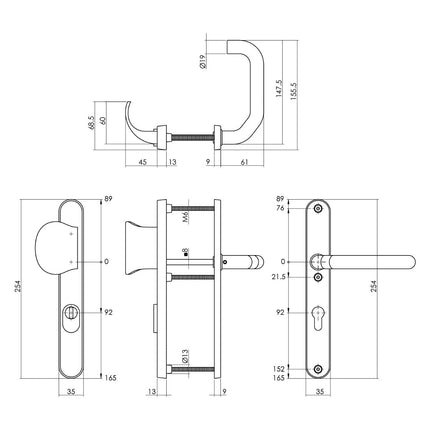 Intersteel Veiligheidsbeslag SKG*** met kerntrekbeveiliging profielcilindergat 92 mm smal ovaal voordeurbeslag rvs geborsteld - Doika - Voordeurbeslag op schild - Intersteel - 8714186329177 - 35,398,049