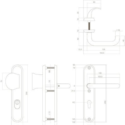 Intersteel Veiligheidsbeslag SKG*** profielcilindergat 55 mm met kerntrekbeveiliging ovaal voordeurbeslag massief rvs geborsteld - Doika - Voordeurbeslag op schild - Intersteel - 8714186393659 - 35,378,329