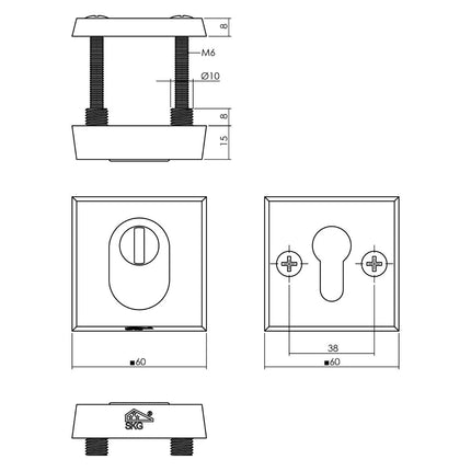 Intersteel Veiligheidsrozet SKG*** vierkant met kerntrekbeveiliging aluminium - Doika - Veiligheidsrozetten - Intersteel - 8714186538401 - 82,375,003