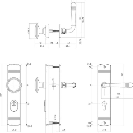 Intersteel Voordeurbeslag Helena knop/kruk profielcilindergat 72 mm met kerntrekbeveiliging zwart - Doika - Voordeurbeslag op schild - Intersteel - 8714186568248 - 23,377,836