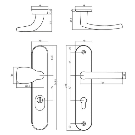 Intersteel Voordeurbeslag ovaal greep/kruk profielcilindergat 92 mm met kerntrekbeveiliging nikkel mat - Doika - Voordeurbeslag op schild - Intersteel - 8714186436677 - 19,383,049