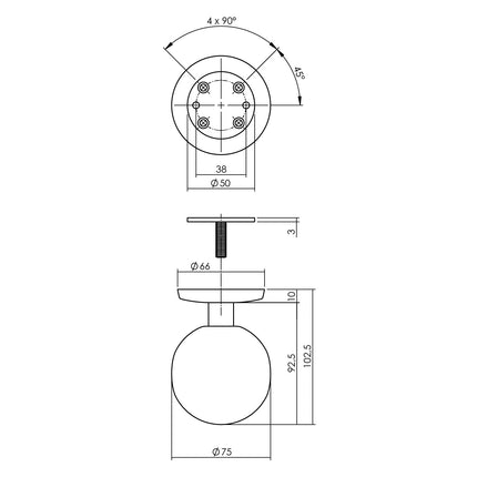 Intersteel Voordeurknop bol ø75mm op achterplaat ø66mm éénzijdige montage rvs getrommeld - Doika - Voordeurknoppen - Intersteel - 8714186696507 - 34,393,081