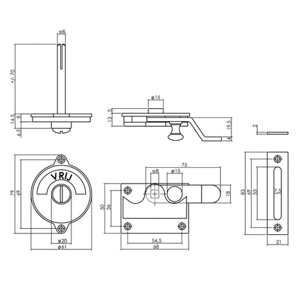 Intersteel WC - overslag met bocht vrij/bezet messing gelakt - Doika - Rozetten - Intersteel - 8714186473054 - 13,370,005