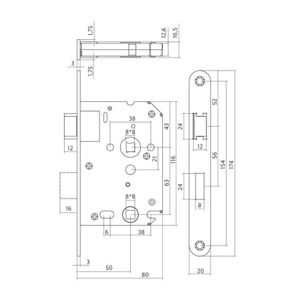 Intersteel Woningbouw toilet - /badkamerslot wit 63/8 mm - Doika - Woningbouwsloten - Intersteel - 8714186418260 - 94,954,065