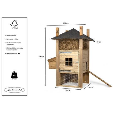 Kippenhok Semi 128 x 110 x 190 cm - Hooiberg - Doika - Kippenhok - Glorenza - 8720094051369 - 8720094051369