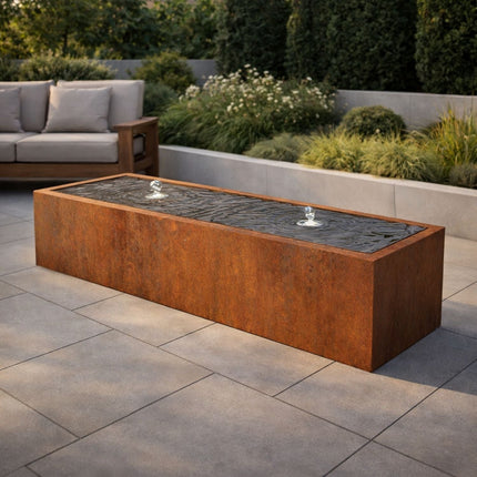 Langwerpige cortenstaal watertafel met fonteinen 200x60x40cm 113kg - Doika - Watertafel - Geroba -  - TaulaAC8